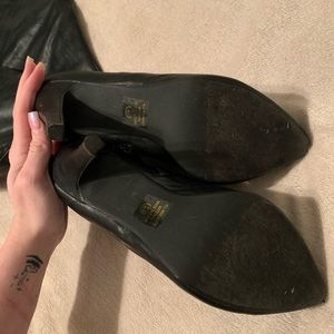 Black over the knee leather heel boots